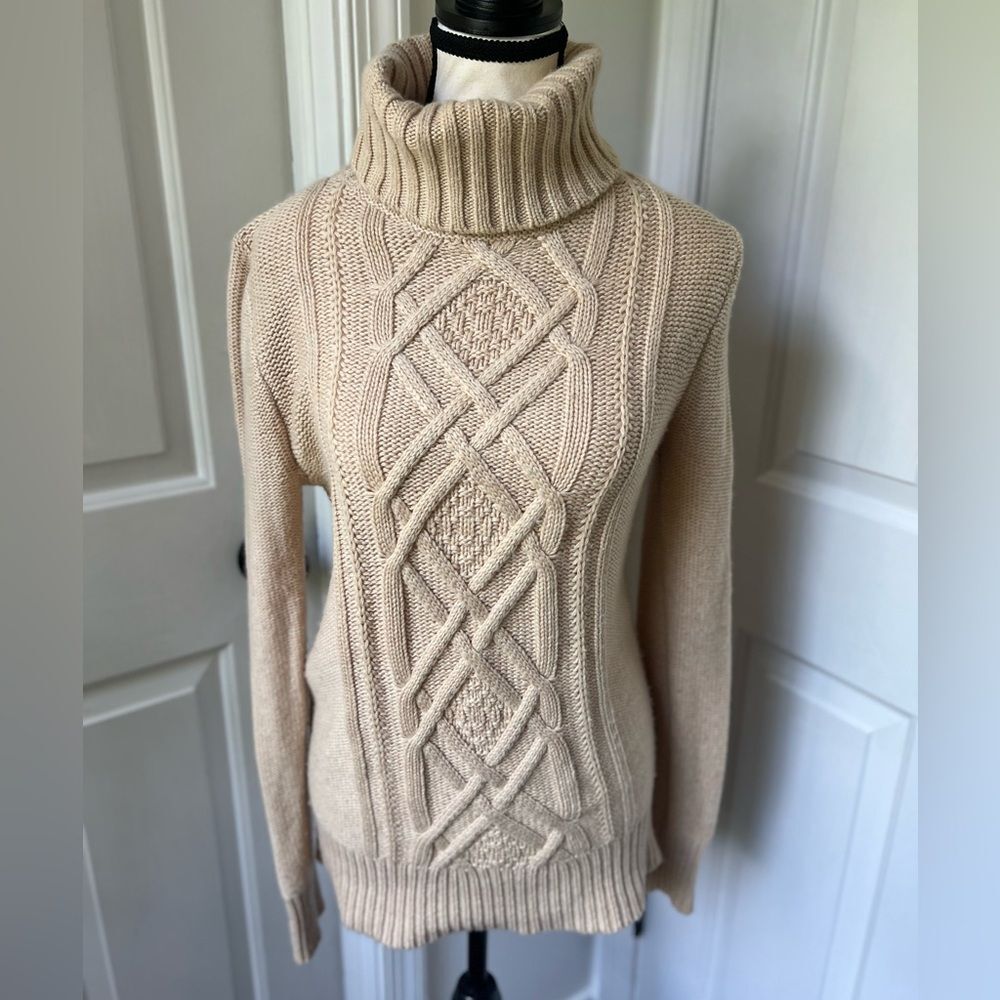 J Crew Wool Blend Cableknit Turtleneck Sweater Small